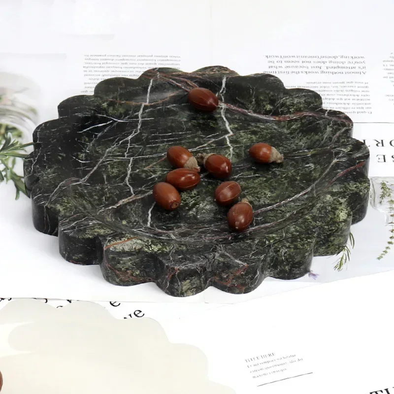 Wholesale D20xH2CM Circular Round Small Scallop Marble Trays Natural Jade Stone Storage Dried Fruit Dessert Snack Plate Catchall