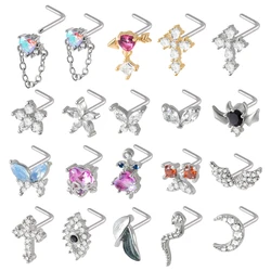 1Pc 20g L Shape Dangling Nose Stud Wing Heart Zircon Screw Bar Indian Screw Nose Rings Nose Retainer Piercing Jewelry