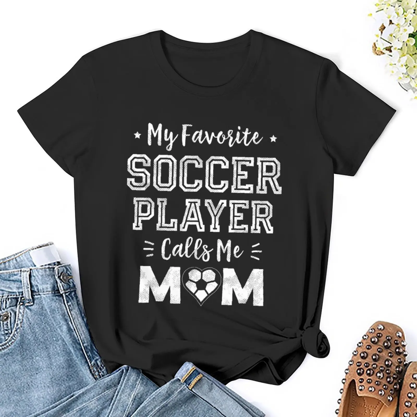 My Favorite Soccer Player Calls Me Mom T Shirt Women Graphic Shirts Casual Short Sleeved Tee Round Neck Sporty Lover T-shirts