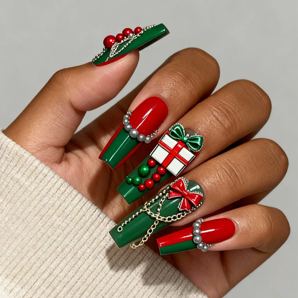6グリッド3Dミックスサイズカラフルパールネイルラインストーン秋ブラウン/ゴールデン/シルバーキャビアネイルジュエリークリスマスレッドグリーンネイルパール