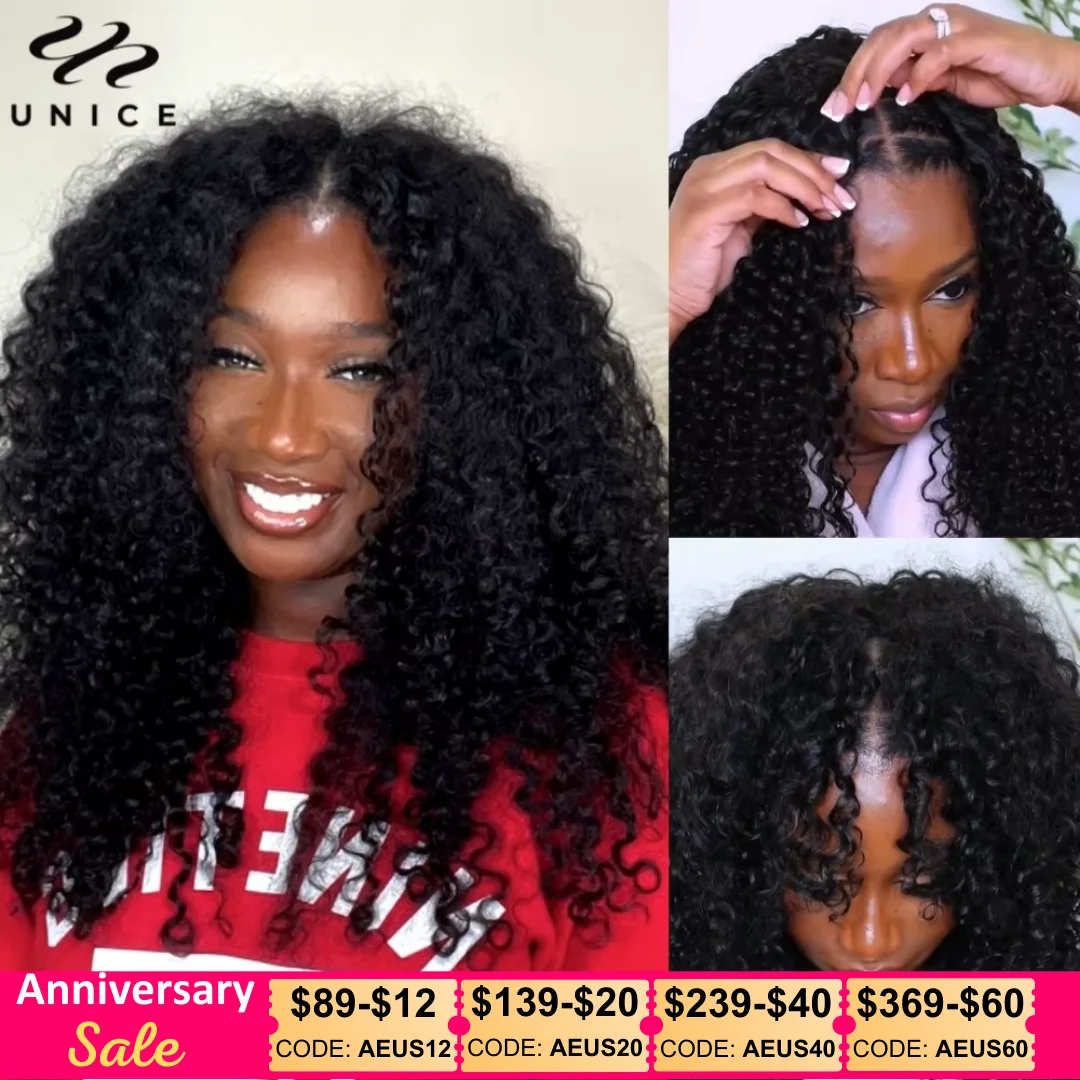 Unice Hair Jerry Curly V Part Wig 100% Human Hair Wig With Seamless Edge Upgrade U Part Wig EasiContour Upgrade V-Part Wig