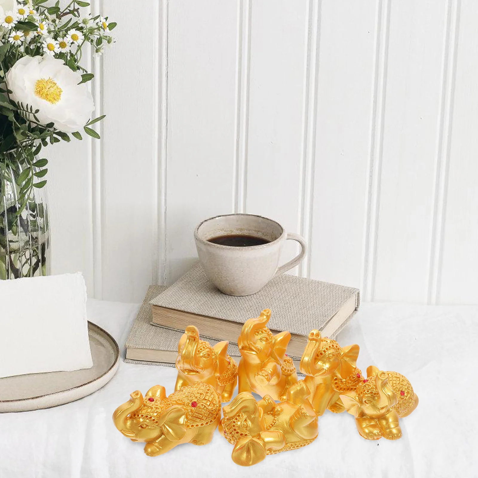 

6 Pcs Resin Elephant Statue Creative Decor Figurines Home Decorative Small Household