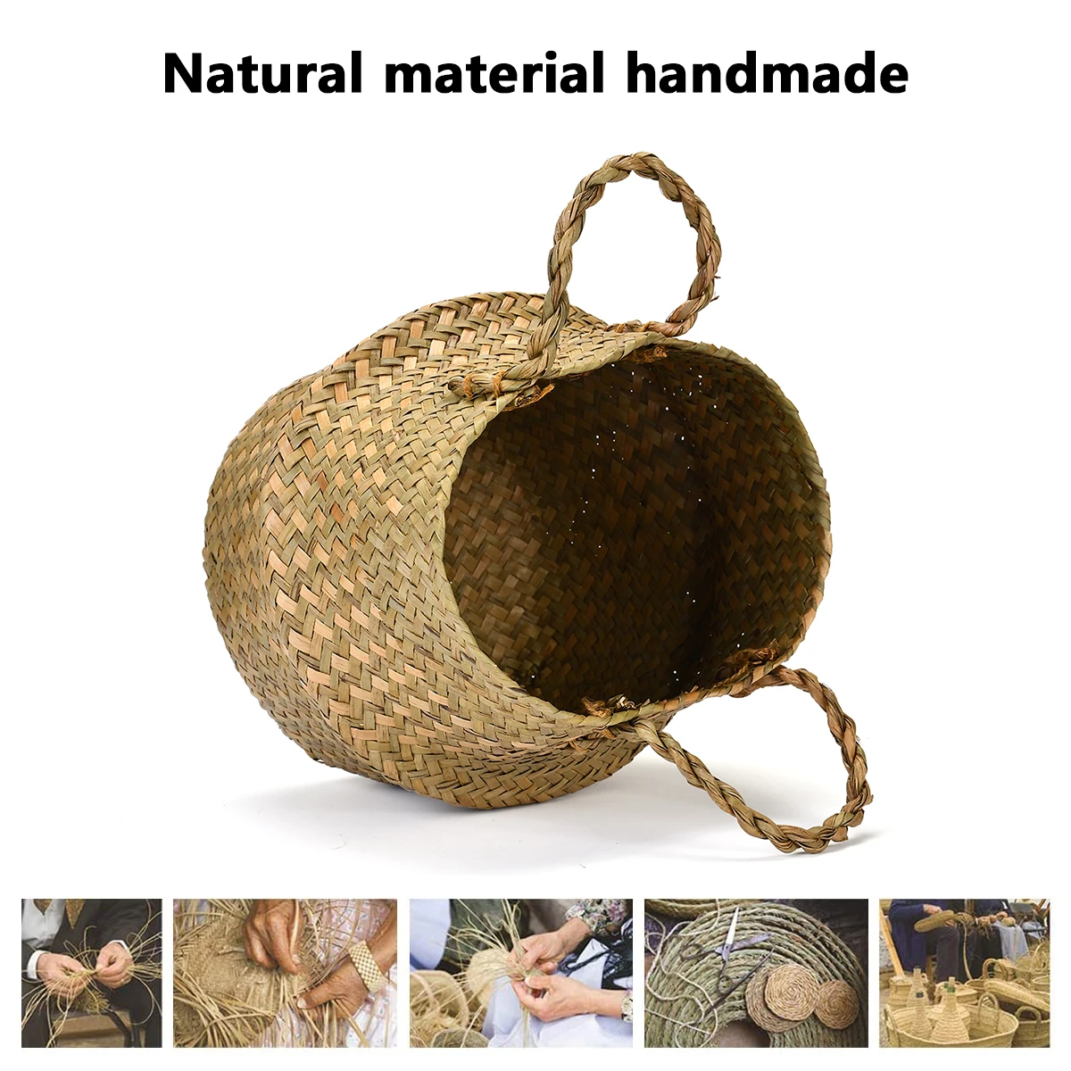 Natural Seagrass Woven Storage Pot Tote Belly Basket For Storage Laundry  Picnic Multifunctional Plant Pot Cover Beach Bags