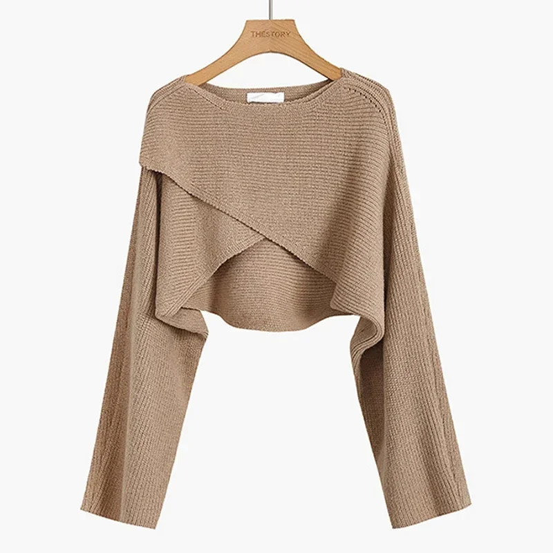 Winter Knitted Cropped Cross Irregular Streetwear Sweater Y2K Tops Women Sweater Autumn Long Sleeve Pullovers Sweater Pull 22933