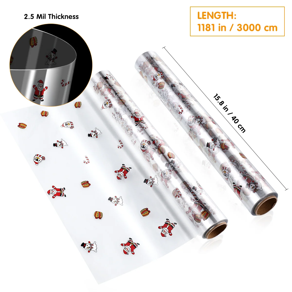 STOBOK Cellophane Wrap 25 Mil Thickness Cellophane Wrap Roll Santa Claus Pattern Design Cellophane Bags to Wrap Gift Baskets Ar