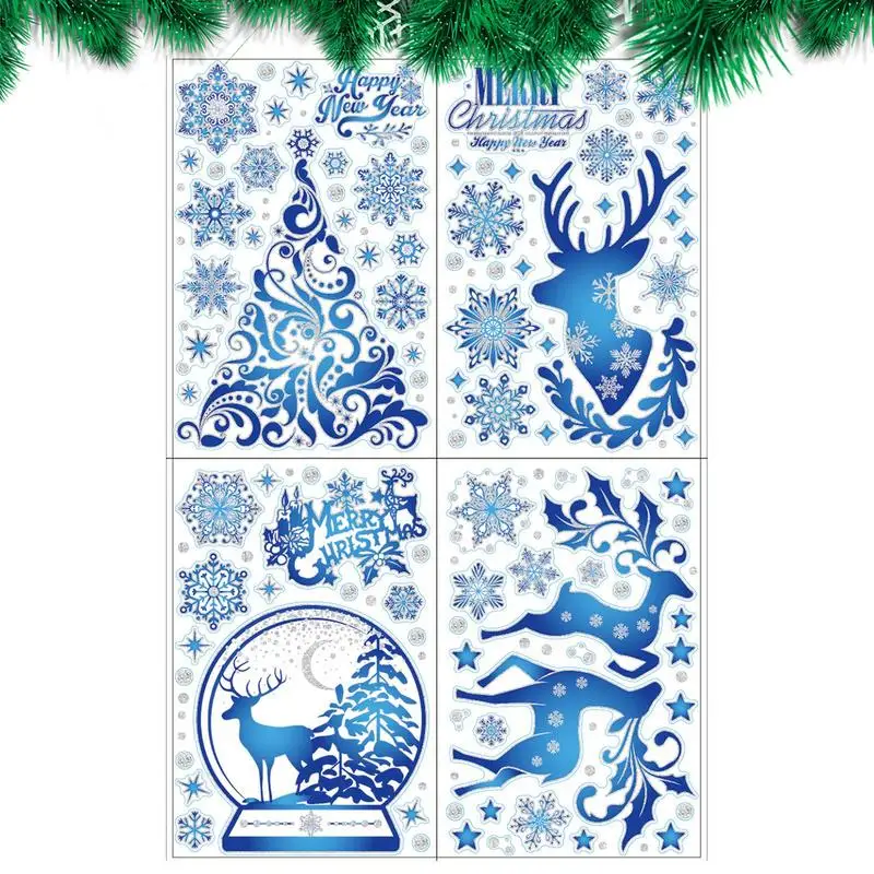 Christmas Static Stickers 4X Christmas Window Decorations Sticker Static Christmas Decorations Decals Reusable Christmas Window