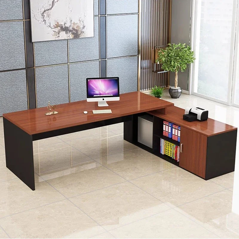 Executive Corner Office Desk L Shaped Shelf Standing Reception Computer Desks Storage European Mesa Escritorio Modern Furniture