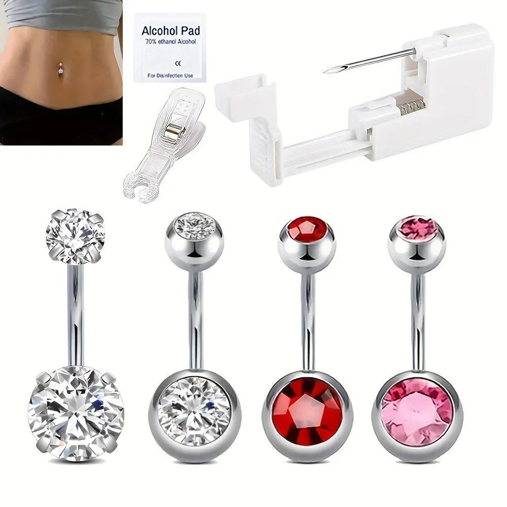 Nabelpiercing-Set aus Edelstahl mit Alkoholpolster, Einweg-Piercing-Werkzeug für Bauchnabel, Schmuck, Körperpiercing-Set