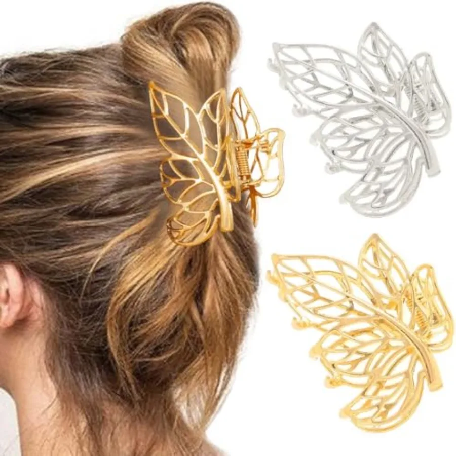 

Leaf Hair Claw Clips Gold Metal Hair Clips Medium Nonslip Hair Claws Leaves Hair Accessories for Women Pack of 2 (a-goldandsilv