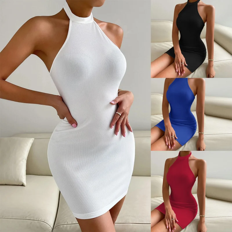 

Sexy Backless Stand Collar Bodycon Dress Women Sleeveless Slim Hip Wrap Mini Dress Summer Party Dating Club Evening Casual Dress