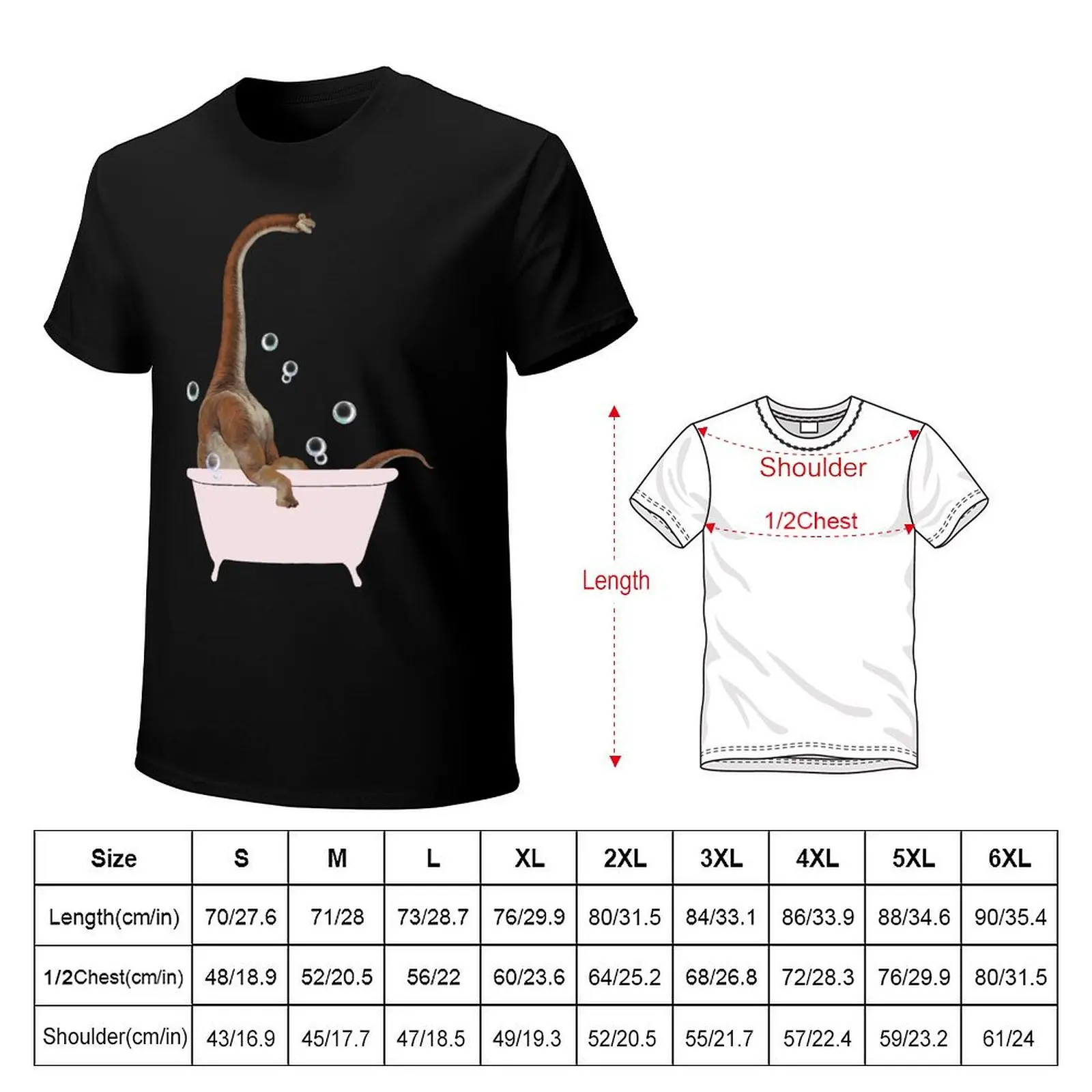 Brachiosaurus in Bathtub T-Shirt Work Wear Breathable Tee