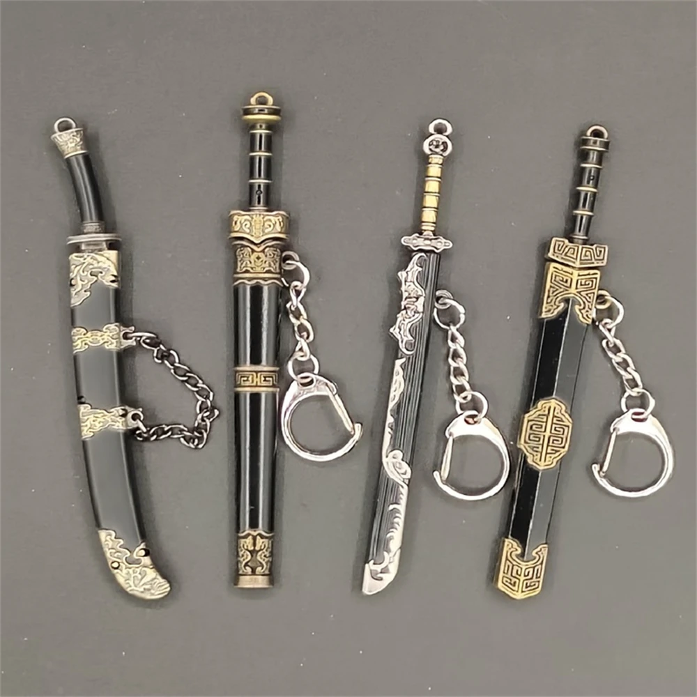 Ancient Chinese Mini Sword KeyChain First Emperor of Qin KeyRing Sword Metal Weapon Toy Key Chain Pendant Cute Keychain