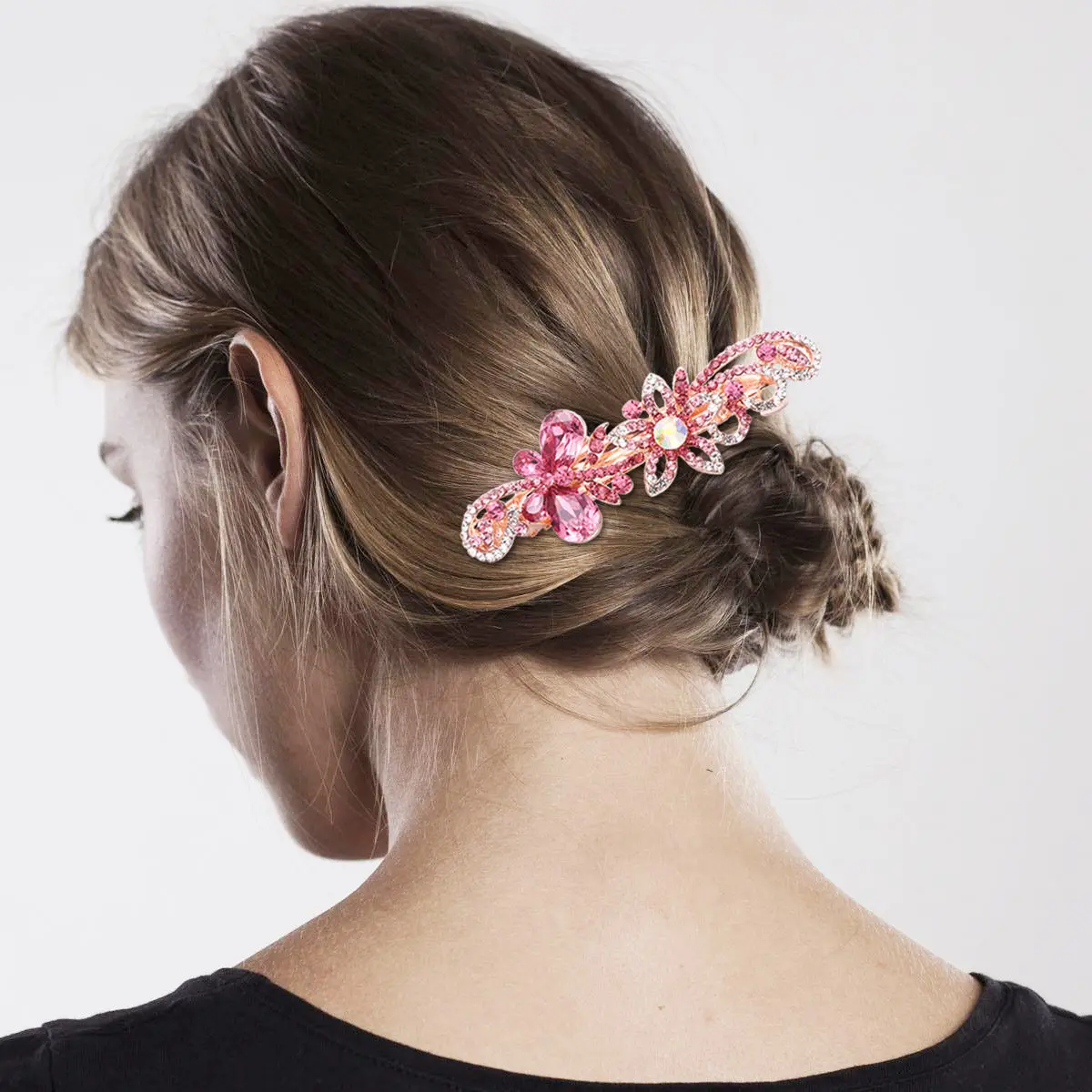 Butterfly Bow Rhinestone Hair Clip Pink Unique Girls Women Hair Barrettes Chic Party Headwear Accessories Party Headwear