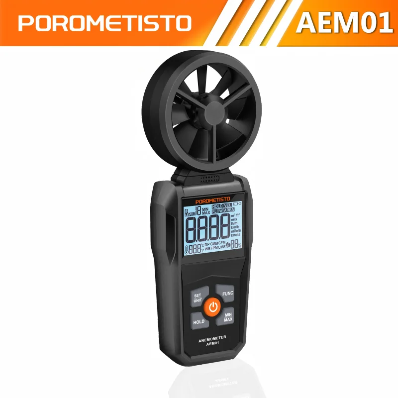 POROMETISTO AEM01 올인원 풍속계 휴대용 풍속계 풍속 유량 온도 습도 측정기 LCD 백라이트 포함