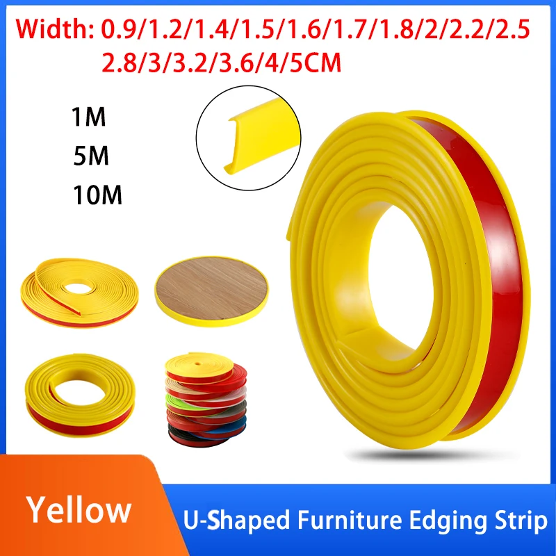 

Yellow Length: 1/5/10M Width: 0.9~5cm TPE U-Shape Self Adhesive Edging Protector, DIY Furniture Edge Strip