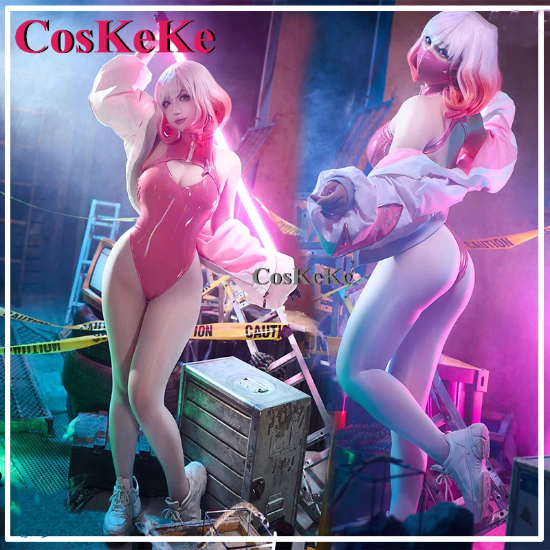 

CosKeKe LUNA Cosplay Anime Costume Sweet Nifty Sexy Jumpsuits PU Leather Pink White Uniform Halloween Party Role Play Clothing