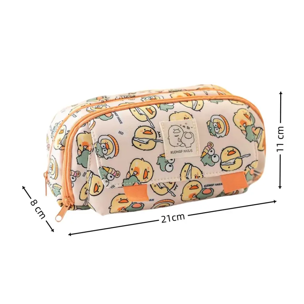 New Cartoon Capybara Stationery Bag Canvas Multi Layer Pencil Bag Large Capacity Cute Bear Dogs Pencil Case Student Accessories