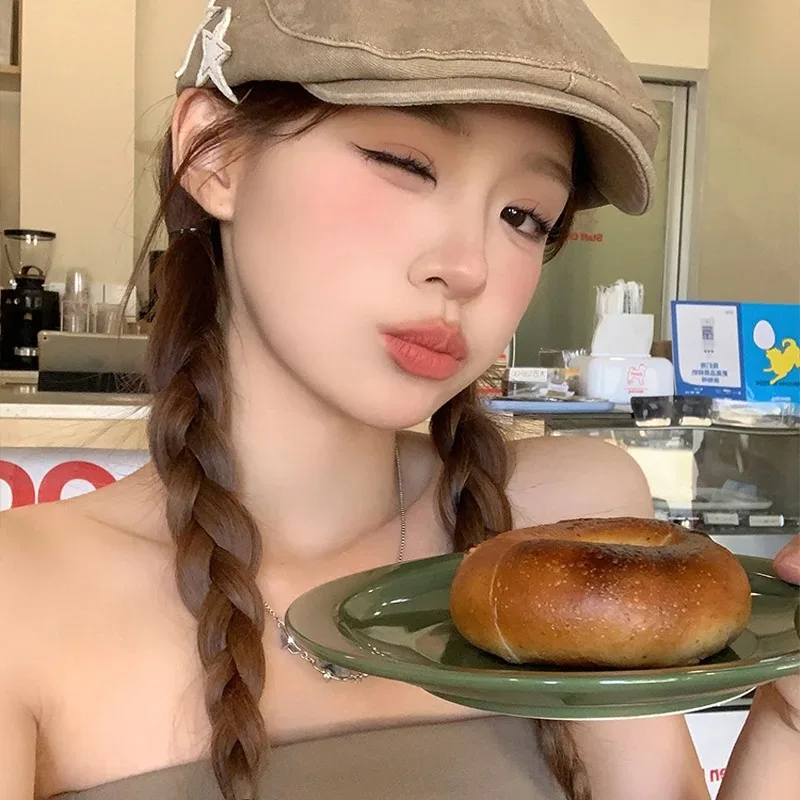 قبعة American Retro Star Beret البريطانية غير الرسمية للوجه تعزز قبعة الفنان الصغيرة بسيطة ومتعددة الاستخدامات مناسبة للربيع والخريف