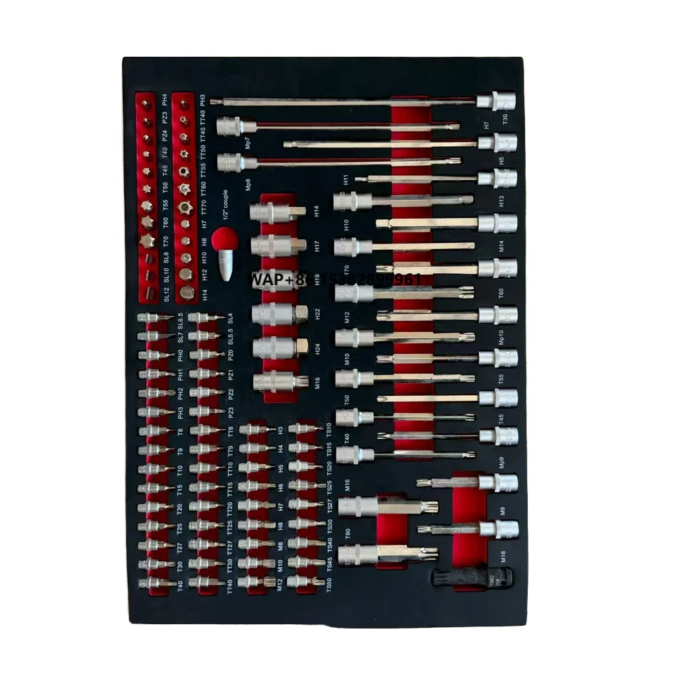 

252-Piece Flexible Combination Ratchet Wrench Set Red EVA Foam Tray Carbon Steel Garage Tool Trolley 1-Year OEM Auto Repair