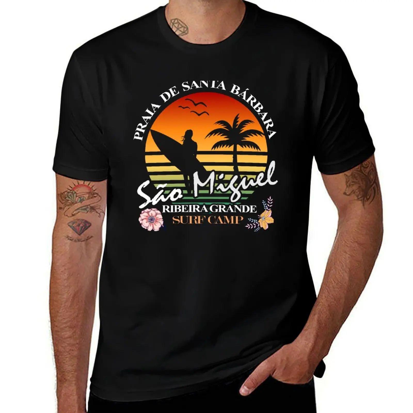 Camiseta Praia de Santa Bárbara, Ribeira Grande, São Miguel, Azores, casual, para uso diário, manga curta