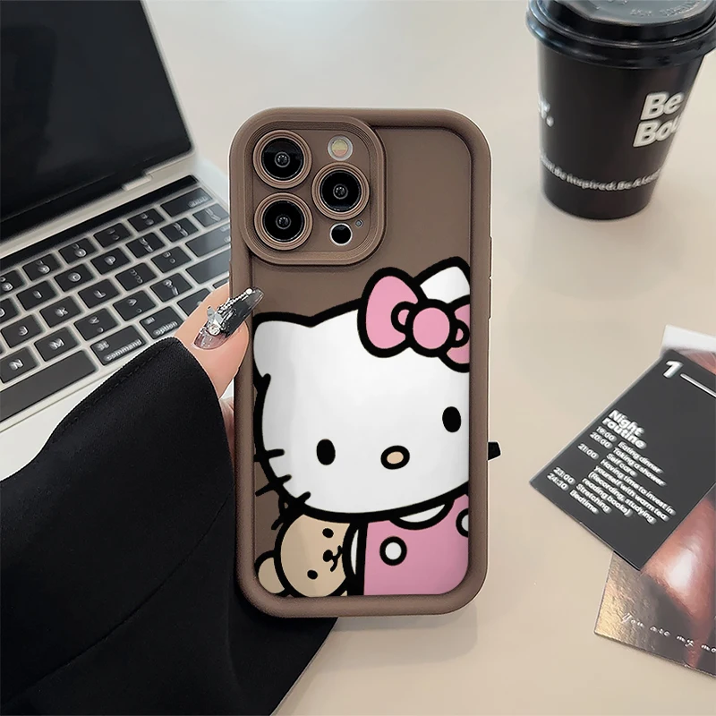 Sanrio Hello Kitty Cartoon Fall Shockproof Case For iPhone 16 15 14 13 12 11 Pro X Xs Max Soft TPU Shell Cover WK437