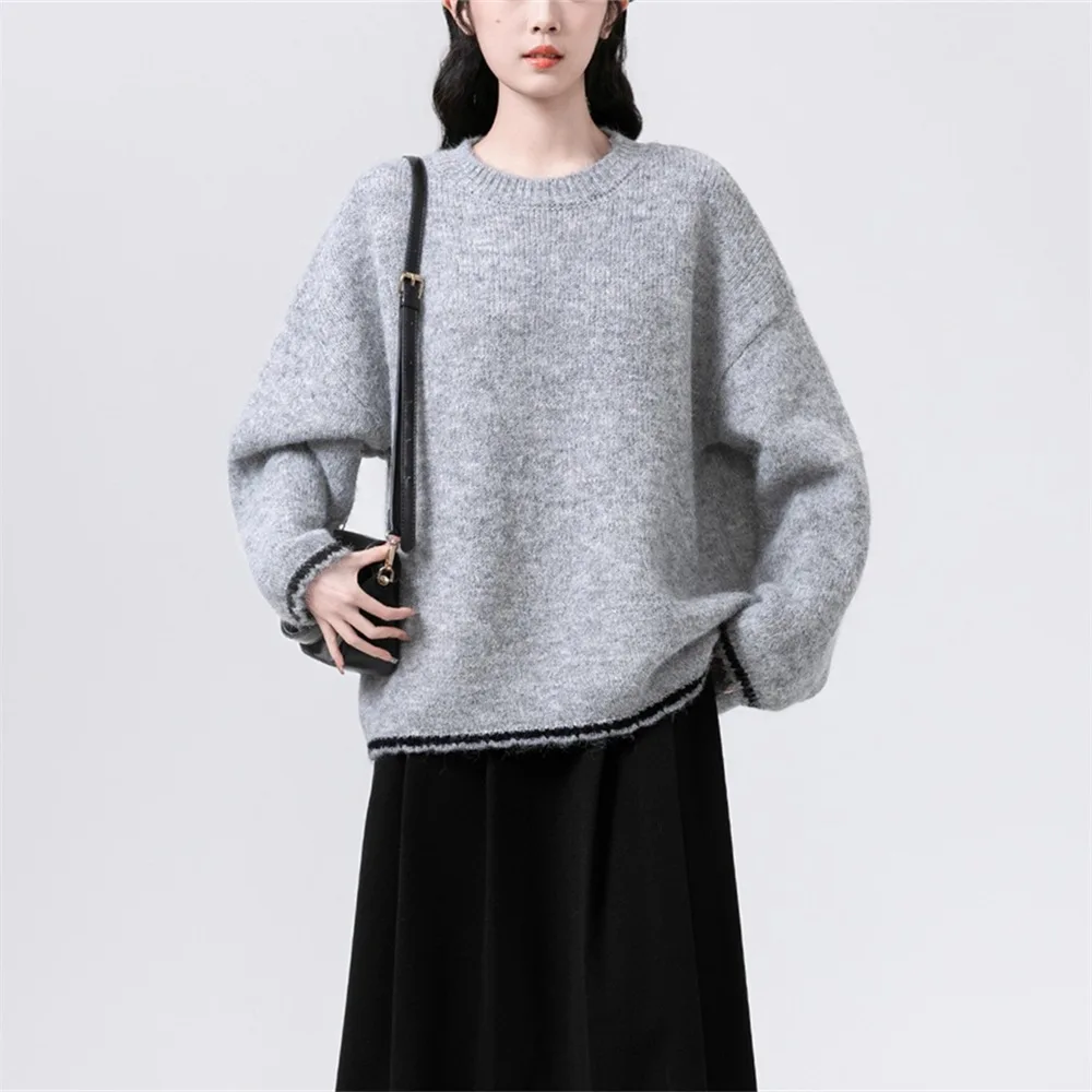 سترات نسائية كلاسيكية باللون الأخضر على طراز بريبي فضفاضة بياقة دائرية وأكمام طويلة محبوكة للتنقل بلوفرات نسائية بسيطة حلوة ملابس تريكو #6