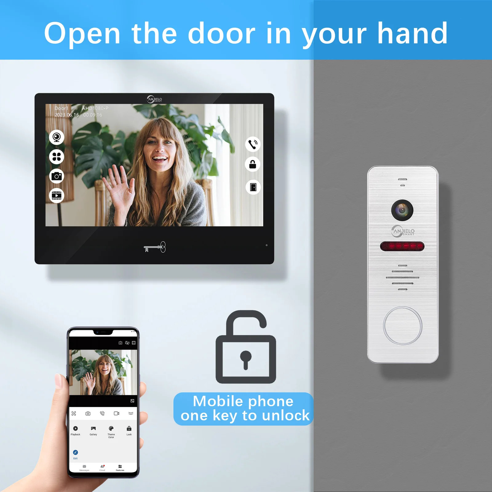 Anjielosmart Tuya 10 Inch Touch Monitor Smart Home Video Intercom System 1080P 160° Video Doorbell Camera Full Touch Monitor