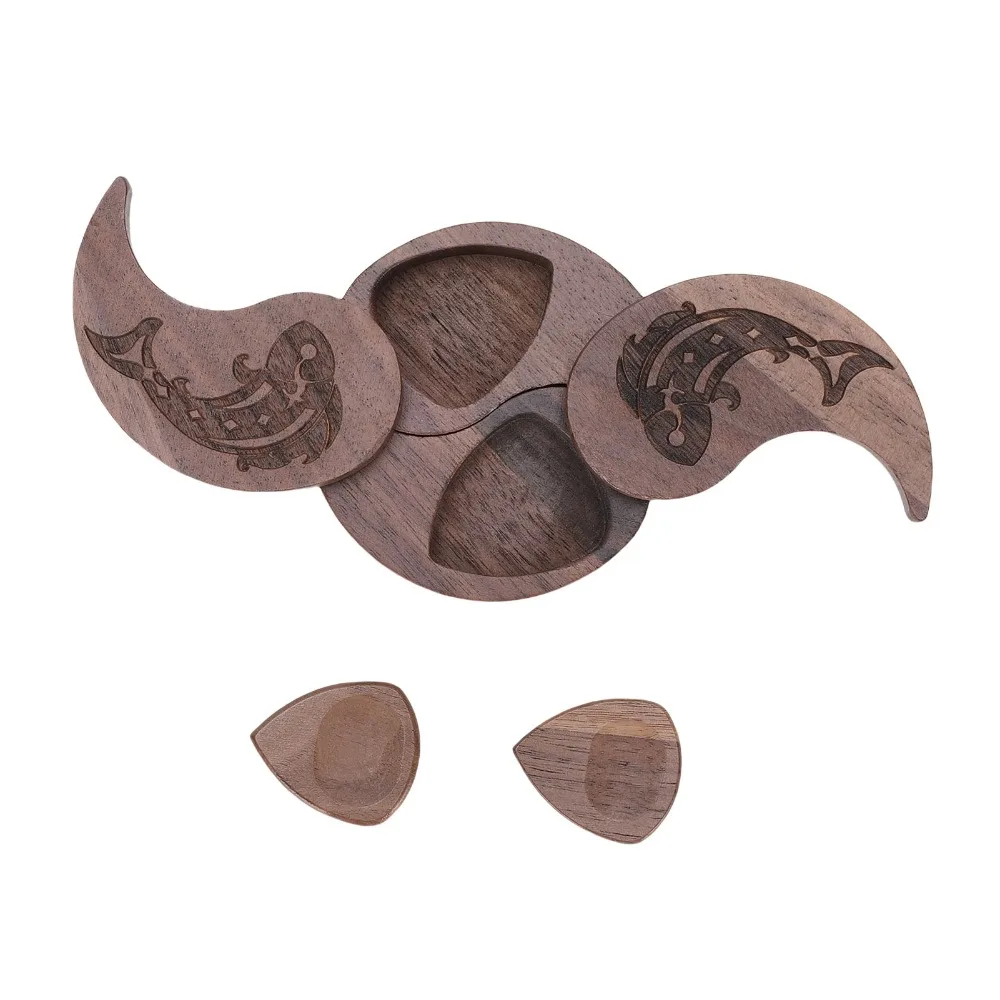 Stylish Walnut Wood Guitar Pick Storage Box Tai Chi Style Wood Color Wooden Guitar Pick Holder Walnut Pick Case For Guitar Picks