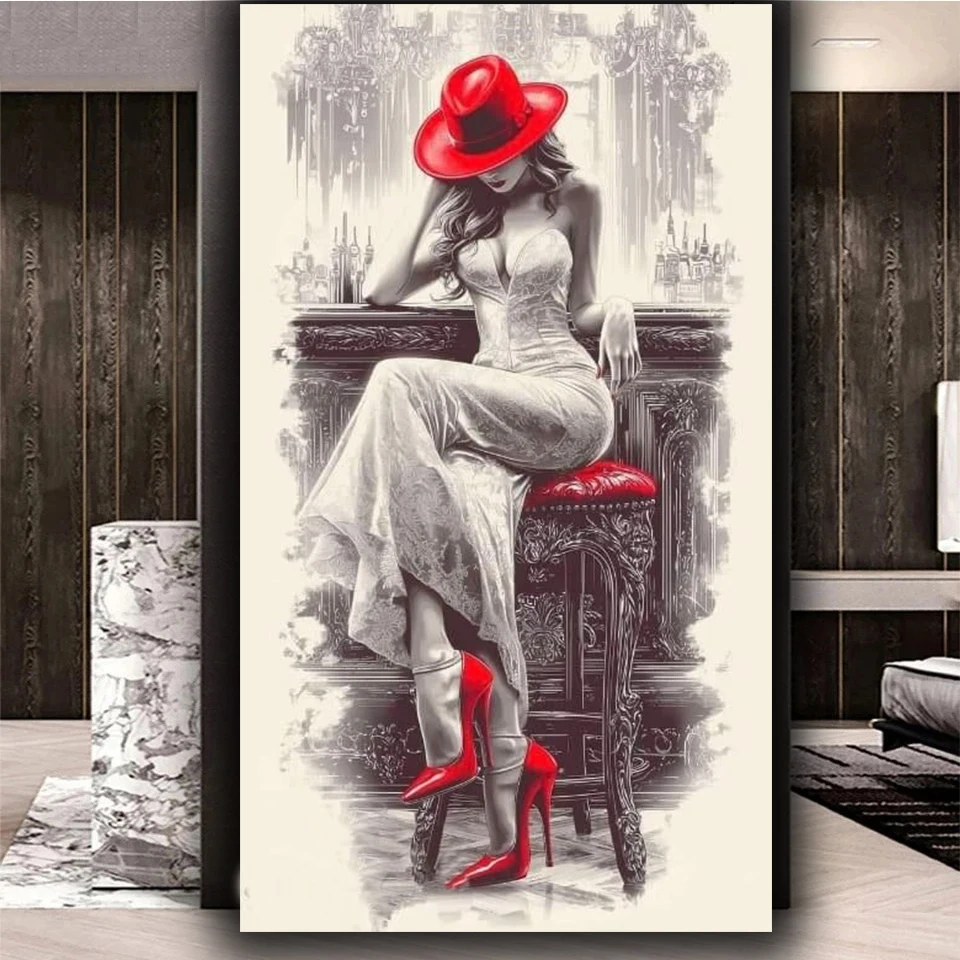 Большой размер ретро элегантная женщина алмазная живопись полная круглая Алмазная мозаика DIY ювелирные изделия вышивка крестиком леди пейзаж домашний декор