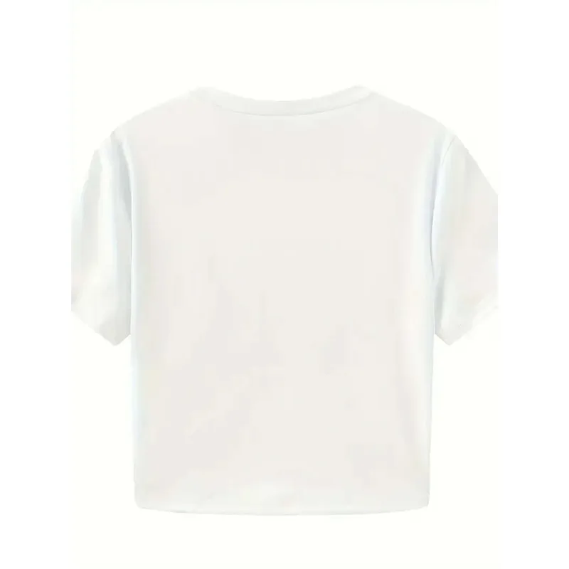 Women White Crop Top I BET YOU THINK ABOUT ME Red Letter Print Short Sleeve Slim Y2K Tee