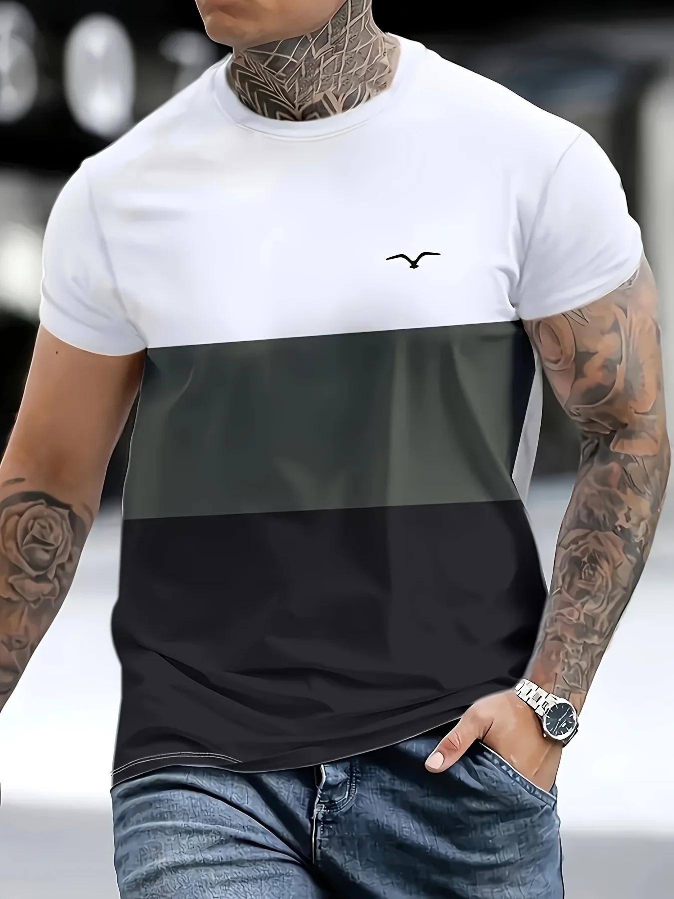 

Мужская повседневная футболка в минималистском стиле с цветными блоками, удобная мужская летняя одежда с короткими рукавами и круглым вырезом