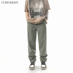 CUMUKKIYP Loose Side Splice Straight Jeans for Men Streetwear Casual Youths Washed Denim Pants