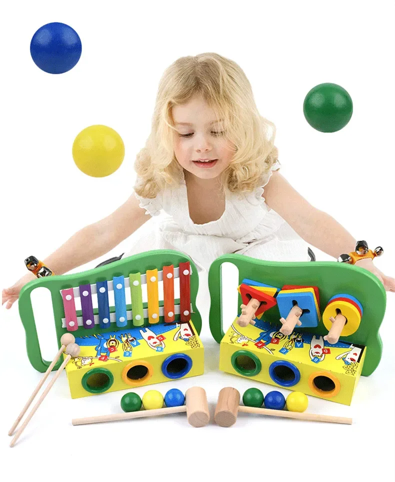 [Funny] Wooden large particles Knock the ball piano Versatile Knock table game educational board game Toys baby birthday gift