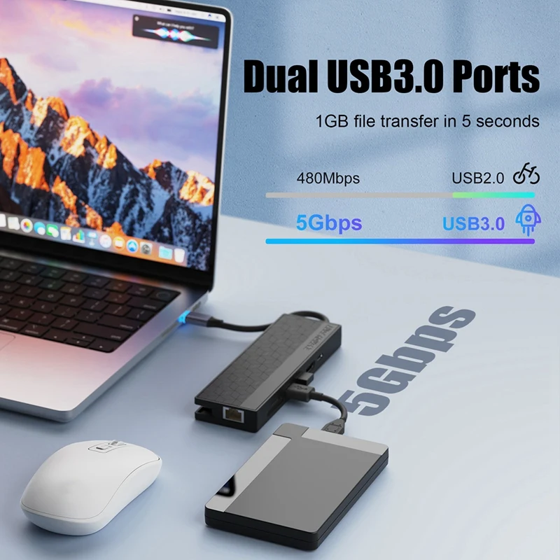 1 PCS 7In1 USB 3.0 Dock Station USB C Hub 5Gpbs High Speed 1000Mbps Ethernet RJ45 Gigabit 4K OTG Adapter Splitter For Laptop