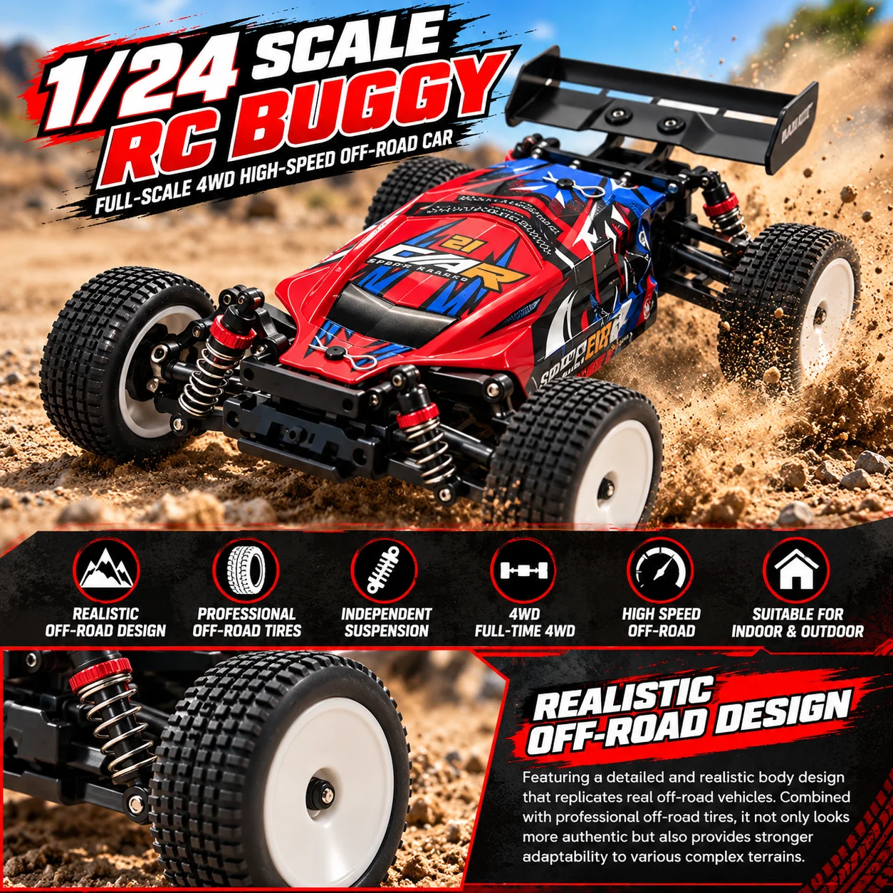F5 1:24 Scale 4WD RC Off-Road Vehicle High-Speed ​​Drifting & Crawling Car With 2.4G Remote Control Gyroscope Christmas Gift Toy