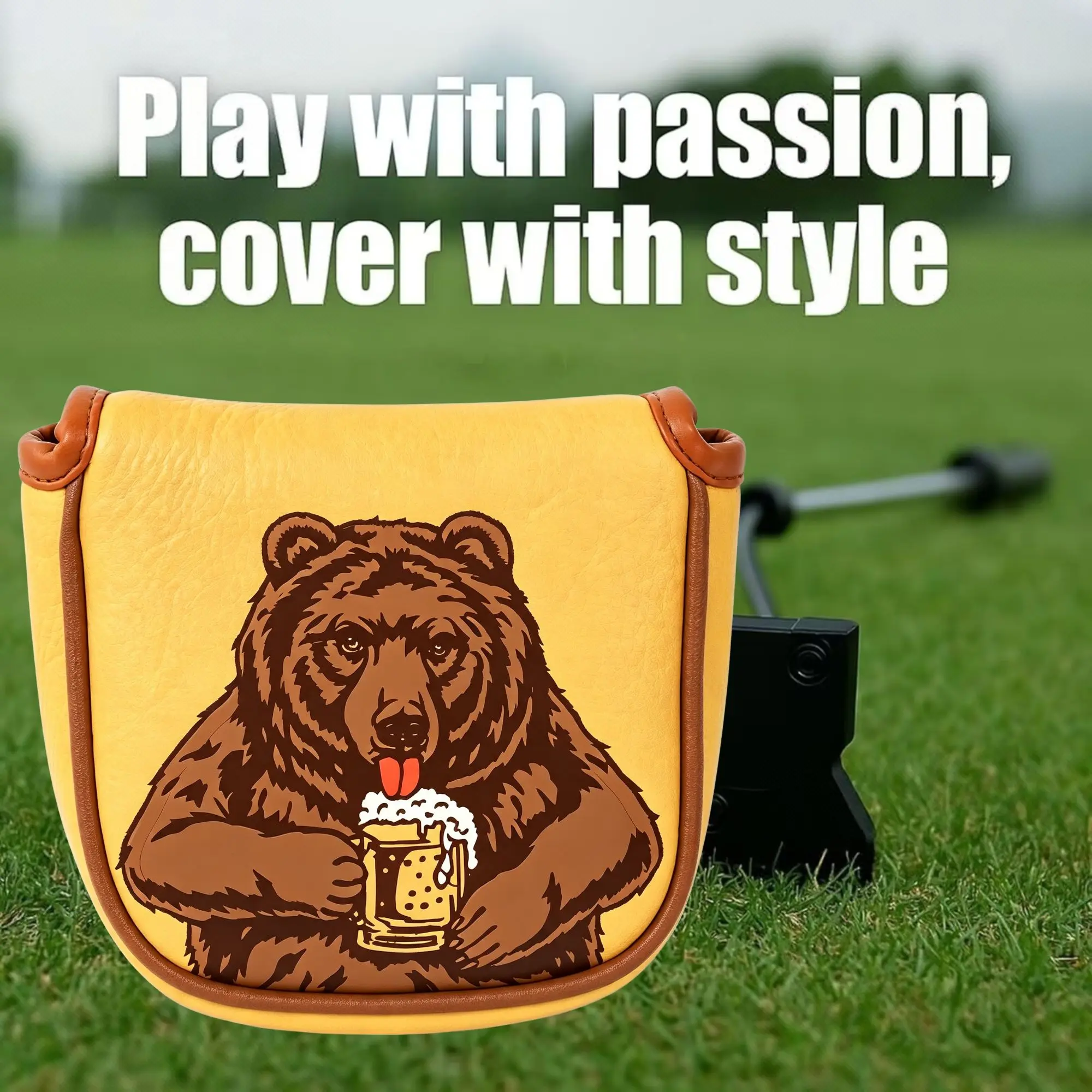 Skull Embroidered Golf Mallet Putter Headcover with Beer Bear Design for Most Brand,Golf Accessories for Men Golfers Christmas view 2