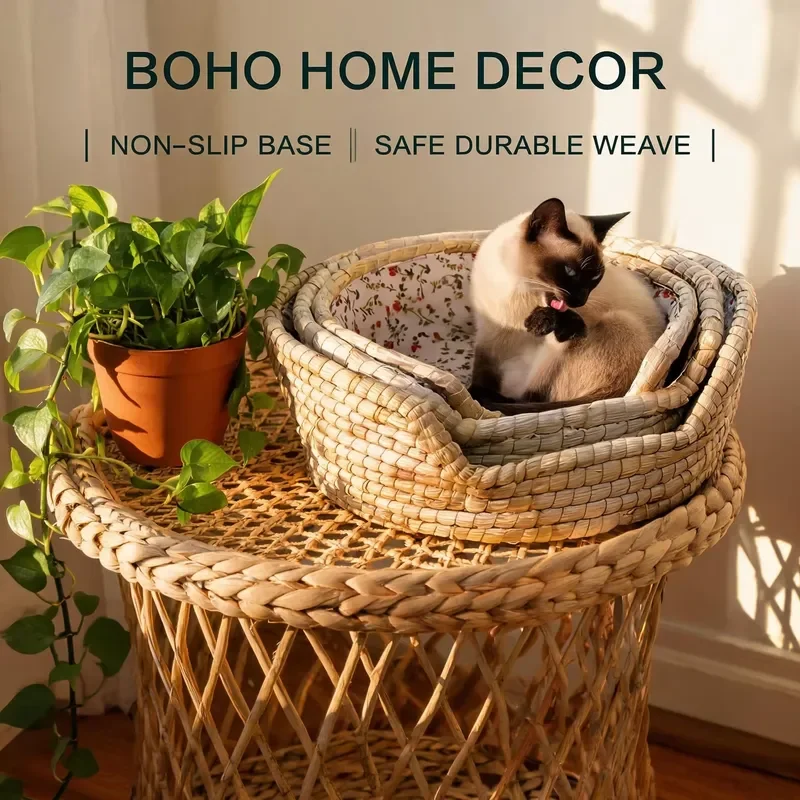 CT Factory Direct Handmade Straw Woven Pet Nest Open-front Cat House Teddy Dog Bed Natural Grass Weaving Cooling Pet Cave