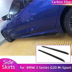 Carbon Fiber Car Side Skirts Extensions for BMW 3 Series G20 M-Sport Pre-LCI 2019-2022 Racing Door Bumper Apron Lip Body Kits