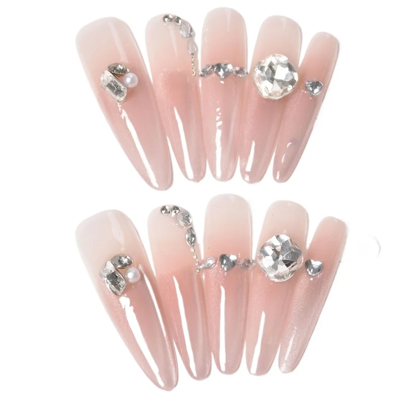 

Long Blush Nail Pink Wearing Nail Cat's Eye Handmade Removable Nail Patch