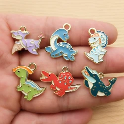 10pcs Dinosaur Charm Jewelry Accessories Enamel Necklace Earring Pendant Diy Making Craft Supplies Alloy Metal Gold Plated