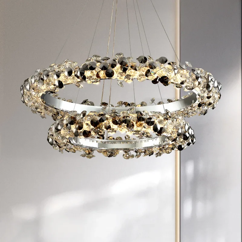 Modern luxury living room crystal chandelier stainless steel Nordic circular room decor home appliance Ceiling pendant lamp