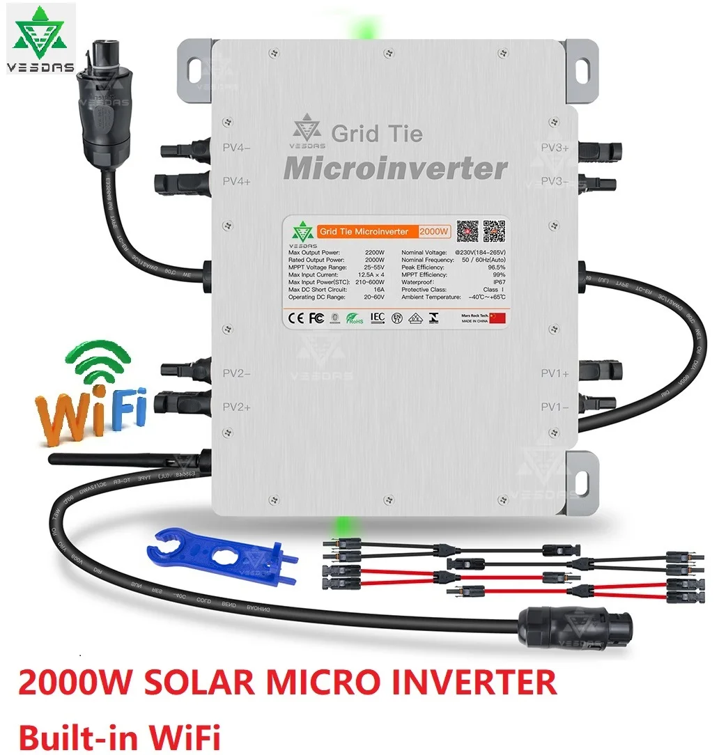 Inmetro-micro Inversor Solar com Limitador Vde Iec Deye 2000w 4mppt Wifi Embutido Ip67 Navio da ue Brasil Reino Unido Sun2000g3-eu230 2000w