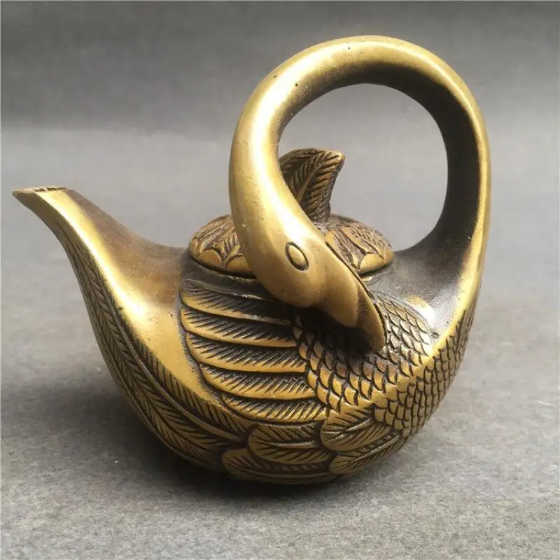 China collects antique brass swan tea pots animal tea sets wine pots home decoration crafts Chinese style ornament