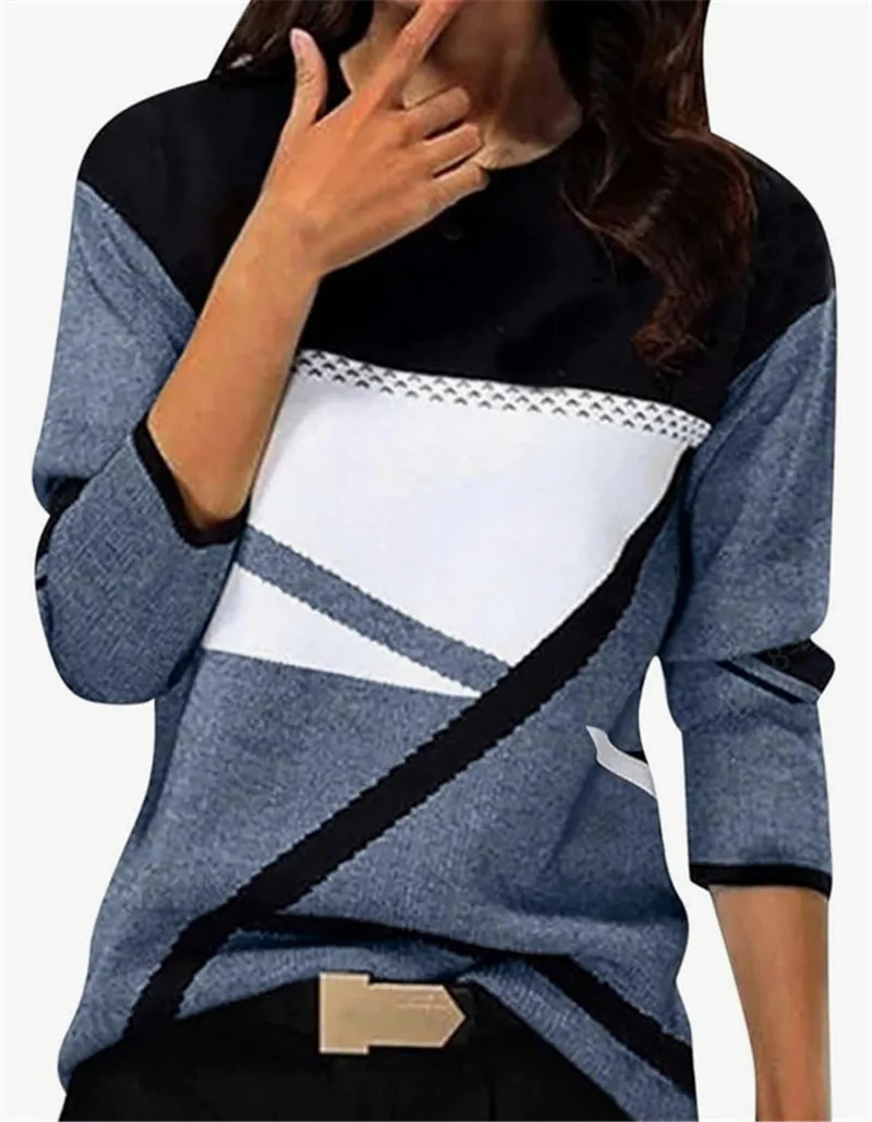Geometric Graphic Women Fashion T-Shirts Spring Autumn Long Sleeve 3D Printing Streetwear Ladies Tee 3XL Plus Size Casual Tops