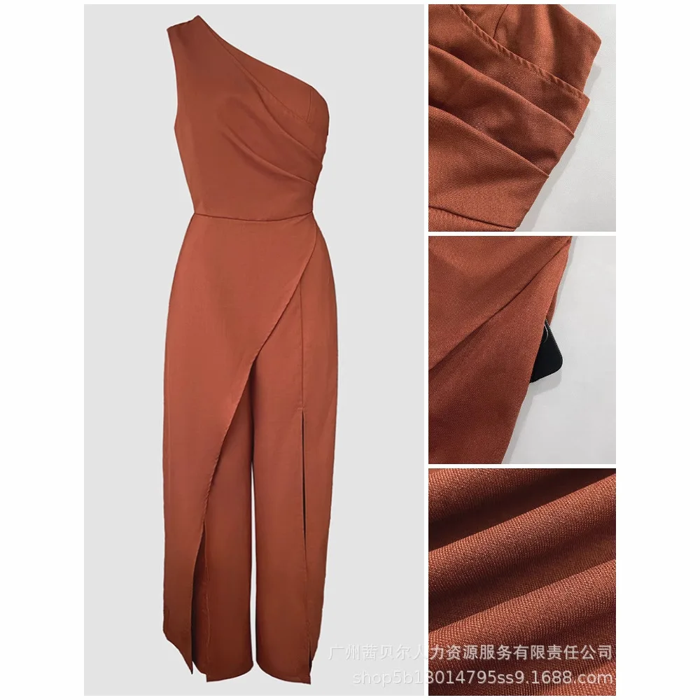 Jumpsuits Women One Shoulder Sleeveless Overalls Wide Leg Long Pants High Waist Rompers Y2k Streetwear Work Jumpsuit 2025