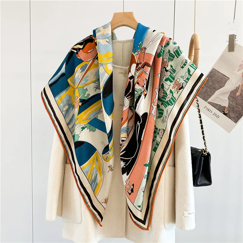 2024 NEW Prints Wool Scarves Wraps Women Winter Blanket Scarf Shawl Poncho Fashion Female Clothing Accessories 53\