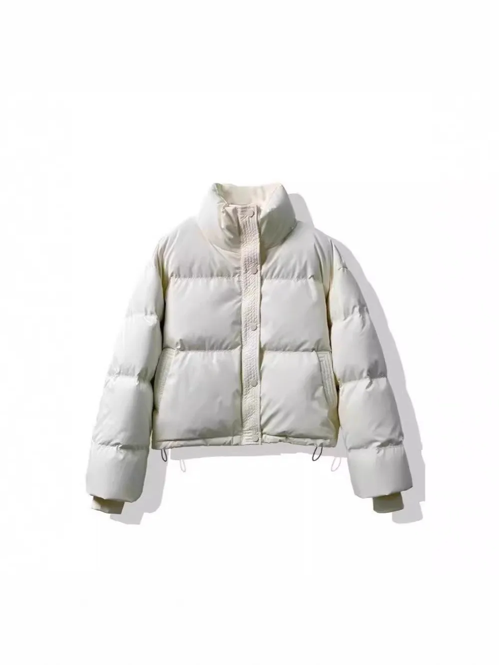 Mock Neck No Pattern Coat Short Length Girly with Zipper Detail Long Sleeve Women Jacket Spring Ultra Thick Waist Cinched