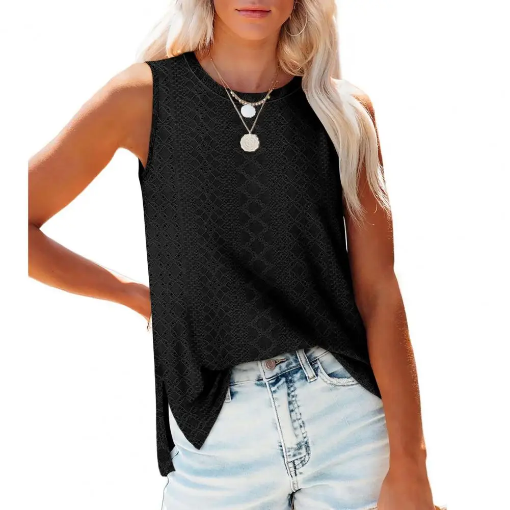 Women Vest Stylish Women's Summer Tank Tops with Embroidered Mesh Detailing Side Slit Design Vest for A Loose Fit Comfortable