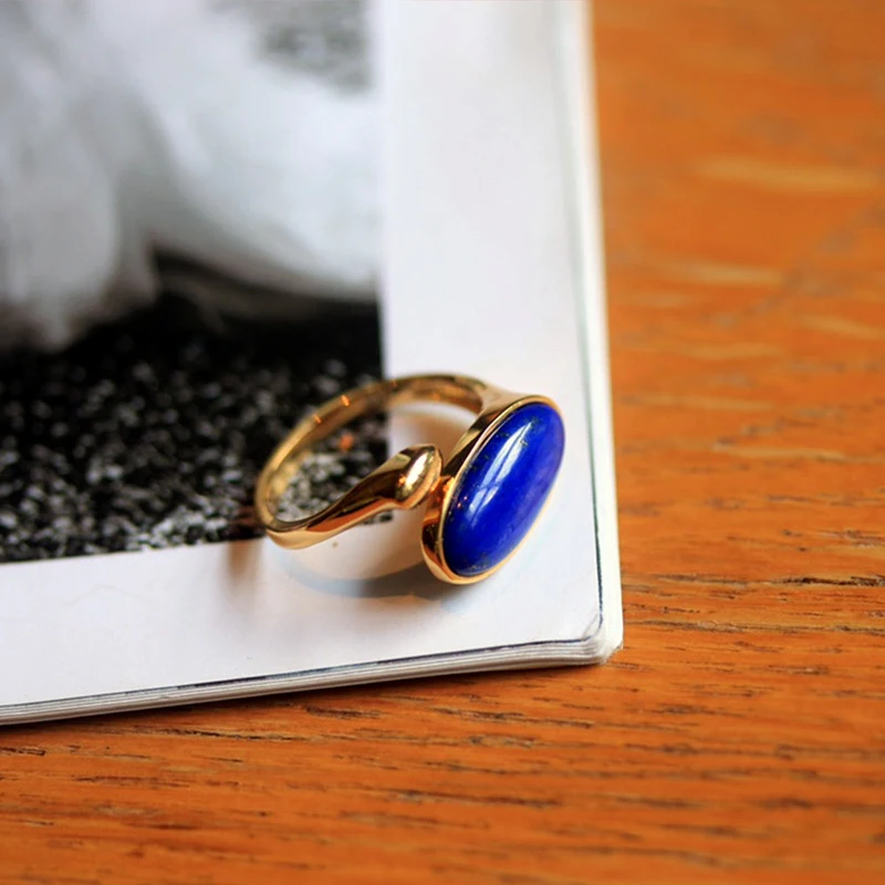 MIQIAO Lapis Lazuli Ring Silber 925 Frauen Echt Sterling Silber Lapis Lazuli Initial Ring Einstellbare Gold Überzogene Fine Jewelry