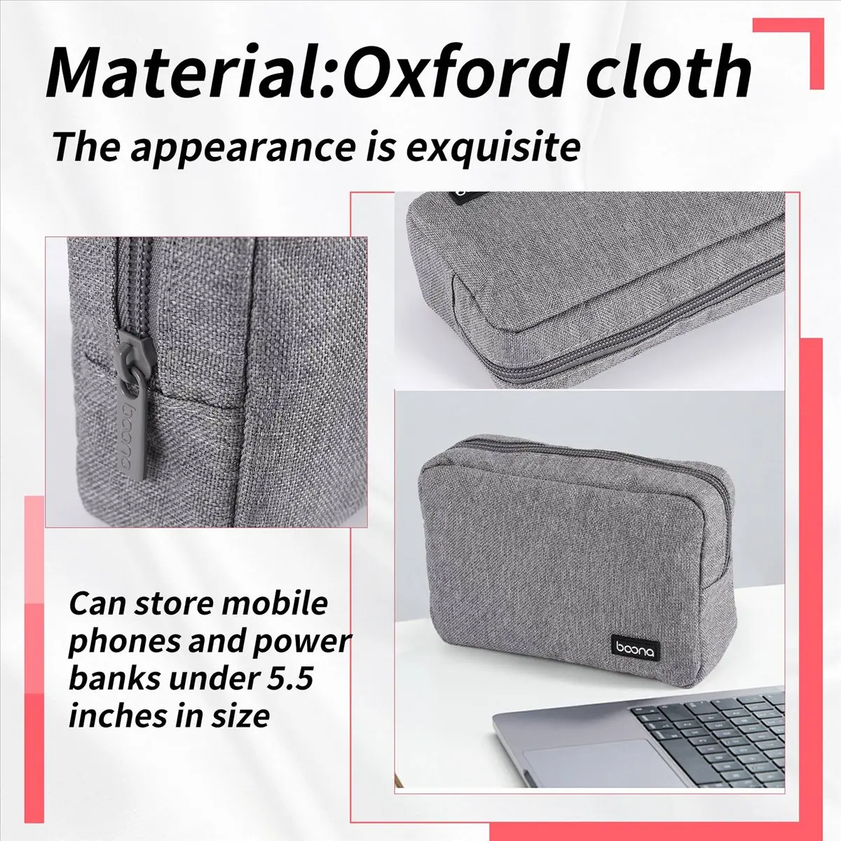 A46U  Portable Travel Storage Bag Multifunctional Storage Bag for Laptop Power Adapter Power Bank Data Cable Charger Gray